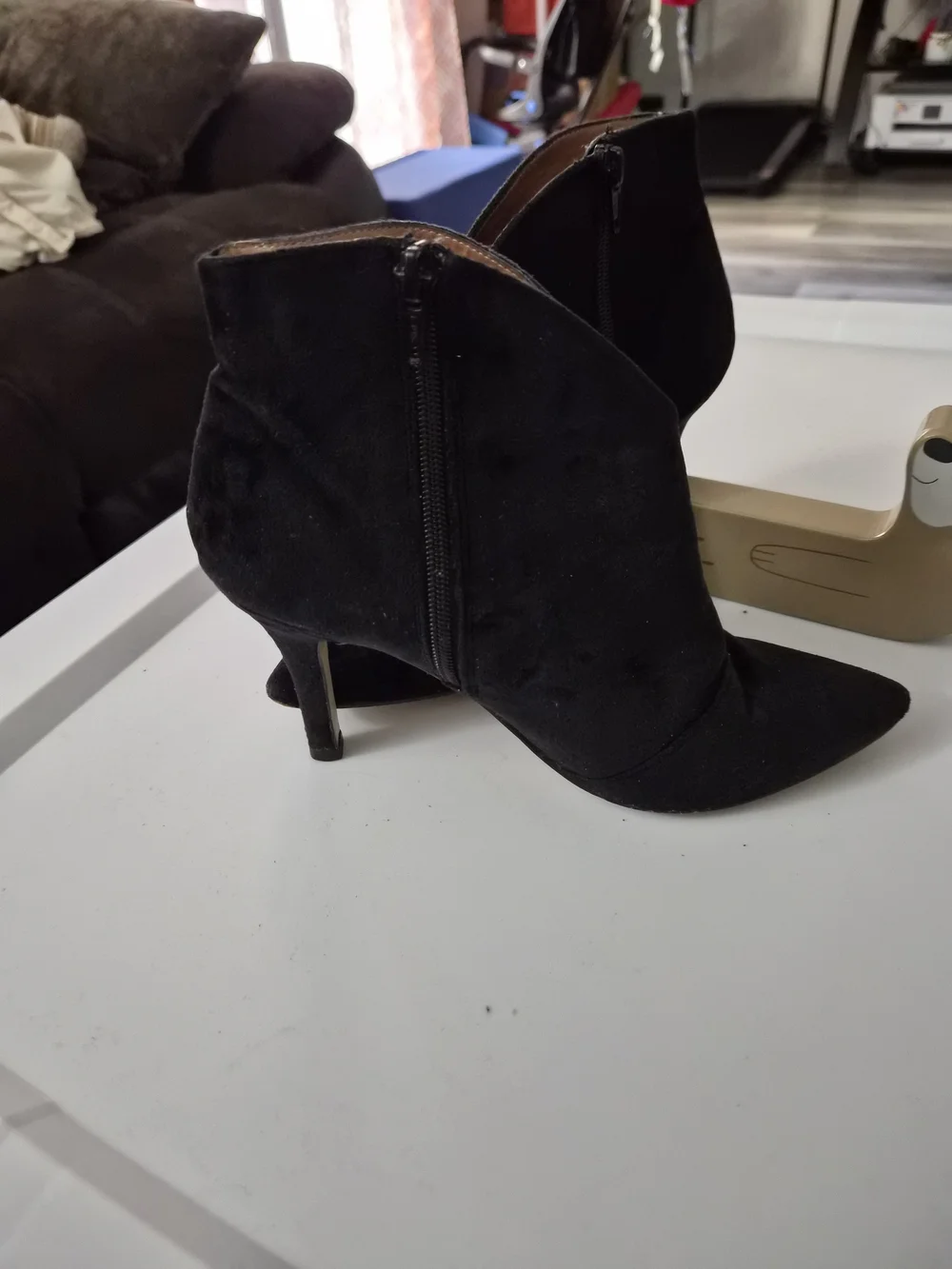 Women's Black Suede Pointed Toe Ankle Booties with Side Zip